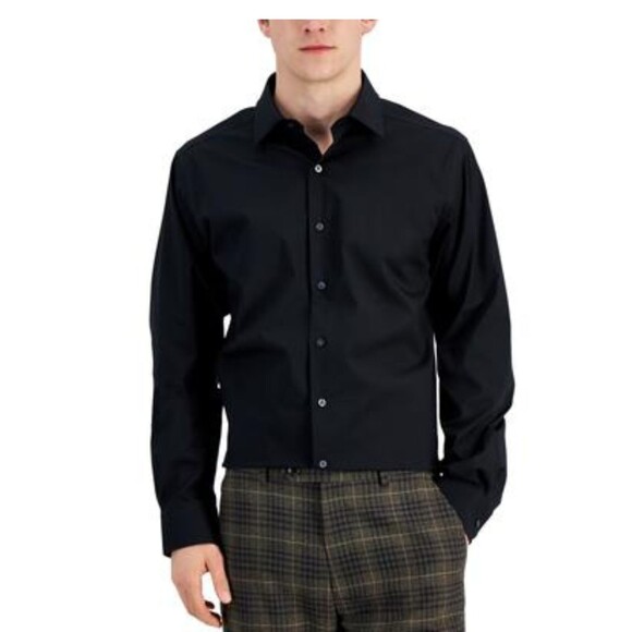 Alfani Men's Slim Solid Dress Shirt, Deep Black, 16-16 1/2 32-33US - Picture 1 of 1